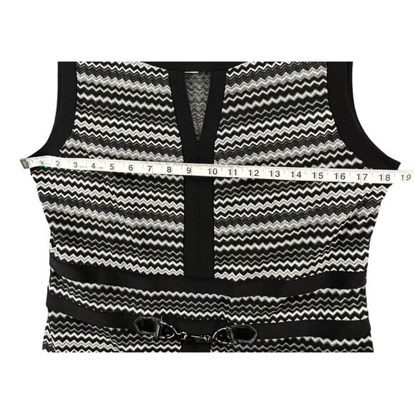 Joseph Ribkoff Knit Dress Womens 12 Black White Zig Zag Stretch Mod Retro Glam - Picture 5 of 12